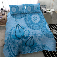 Blue Bula Fiji Bedding Set Fijian Dance Fan Tapa Cloth Pattern