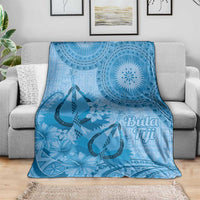 Blue Bula Fiji Blanket Fijian Dance Fan Tapa Cloth Pattern