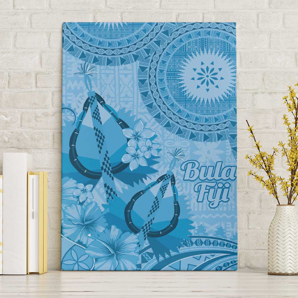 Blue Bula Fiji Canvas Wall Art Fijian Dance Fan Tapa Cloth Pattern LT14 Without Frame Blue - Polynesian Pride