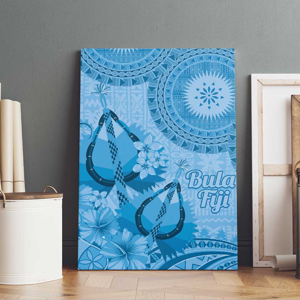 Blue Bula Fiji Canvas Wall Art Fijian Dance Fan Tapa Cloth Pattern LT14 - Polynesian Pride