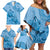 Blue Bula Fiji Family Matching Off Shoulder Short Dress and Hawaiian Shirt Fijian Dance Fan Tapa Cloth Pattern