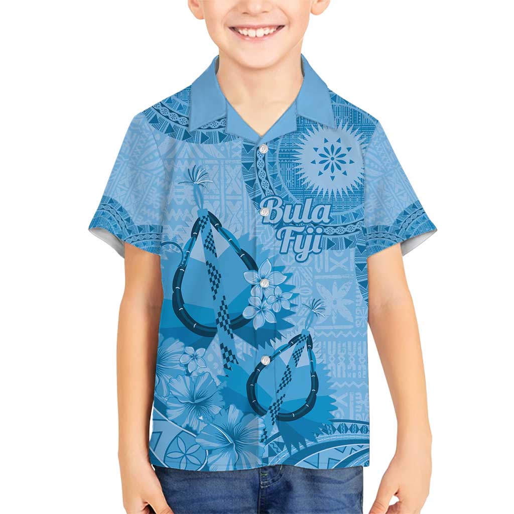 Blue Bula Fiji Family Matching Summer Maxi Dress and Hawaiian Shirt Fijian Dance Fan Tapa Cloth Pattern