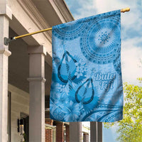 Blue Bula Fiji Garden Flag Fijian Dance Fan Tapa Cloth Pattern LT14 House Flag Blue - Polynesian Pride