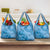 Blue Bula Fiji Grocery Bag Fijian Dance Fan Tapa Cloth Pattern