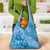 Blue Bula Fiji Grocery Bag Fijian Dance Fan Tapa Cloth Pattern