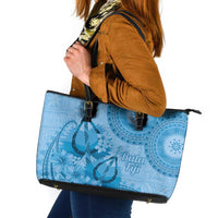 Blue Bula Fiji Leather Tote Bag Fijian Dance Fan Tapa Cloth Pattern LT14 Blue - Polynesian Pride