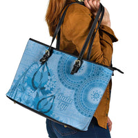 Blue Bula Fiji Leather Tote Bag Fijian Dance Fan Tapa Cloth Pattern LT14 - Polynesian Pride