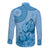 Blue Bula Fiji Long Sleeve Button Shirt Fijian Dance Fan Tapa Cloth Pattern