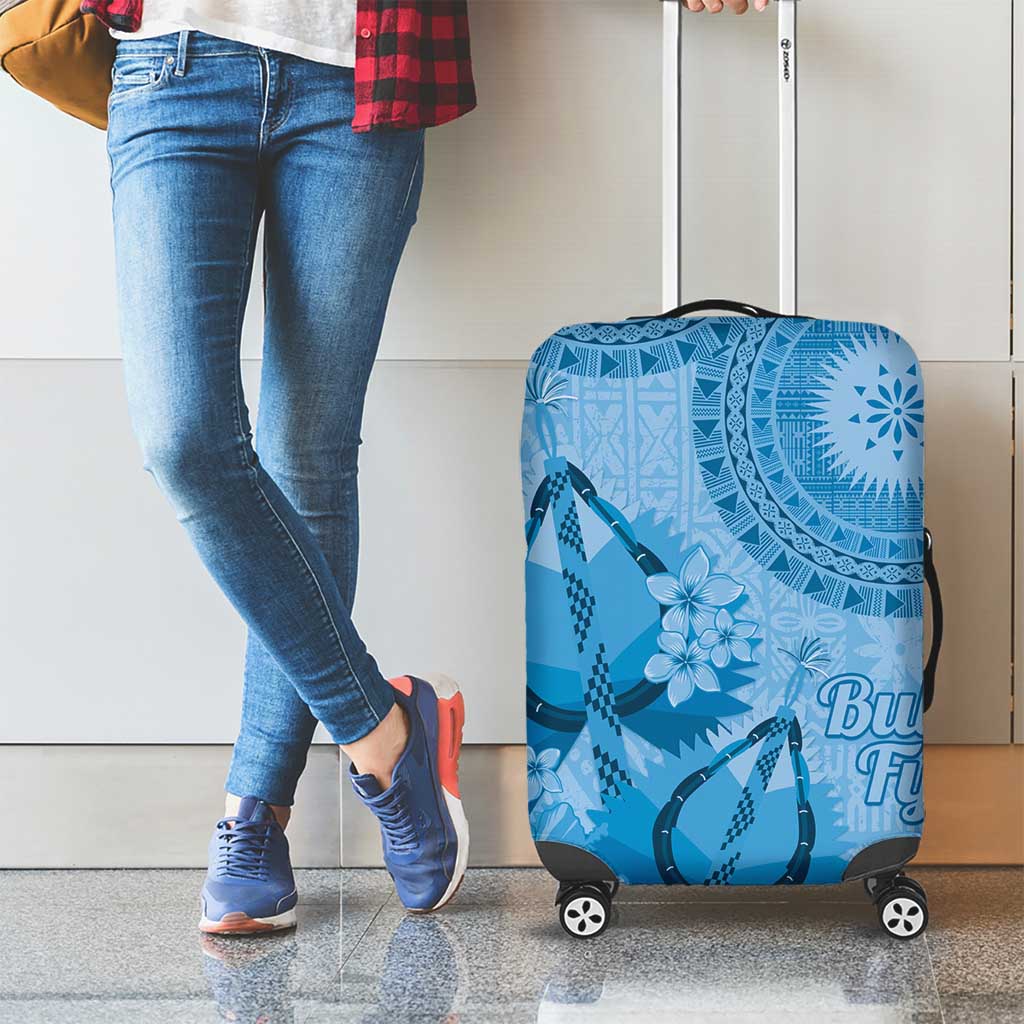 Blue Bula Fiji Luggage Cover Fijian Dance Fan Tapa Cloth Pattern LT14 - Polynesian Pride