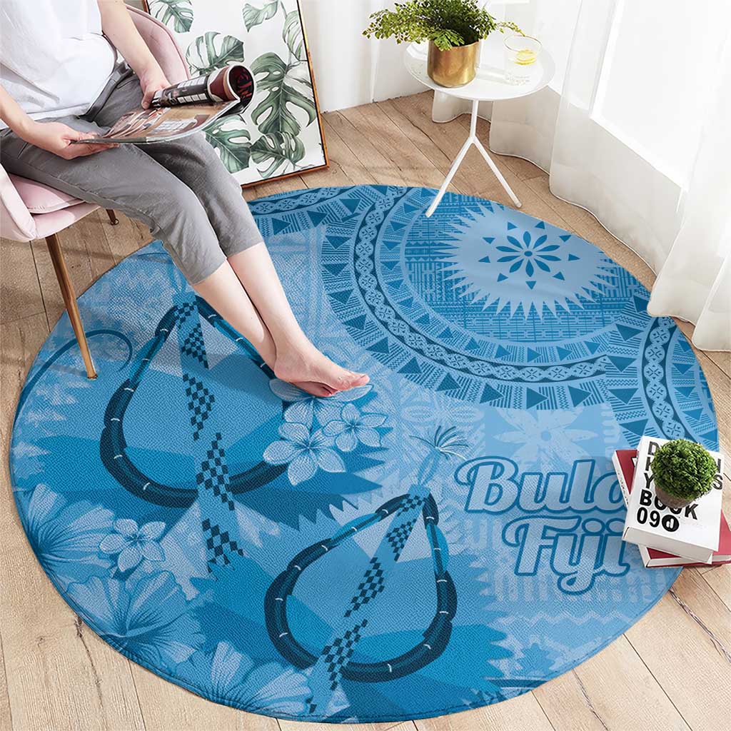 Blue Bula Fiji Round Carpet Fijian Dance Fan Tapa Cloth Pattern