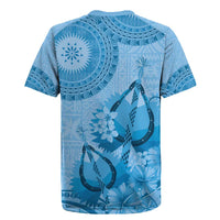Blue Bula Fiji Rugby Jersey Fijian Dance Fan Tapa Cloth Pattern