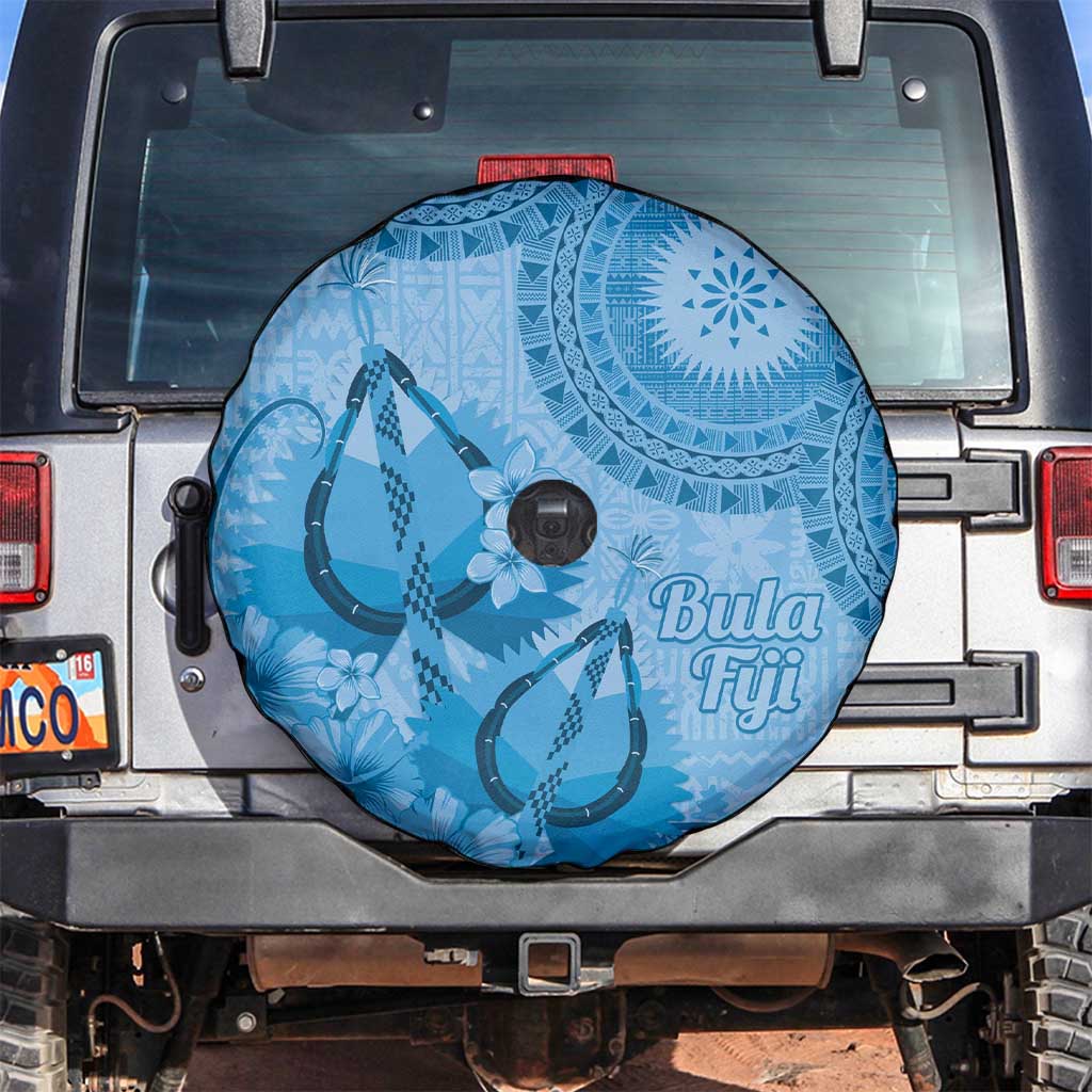 Blue Bula Fiji Spare Tire Cover Fijian Dance Fan Tapa Cloth Pattern