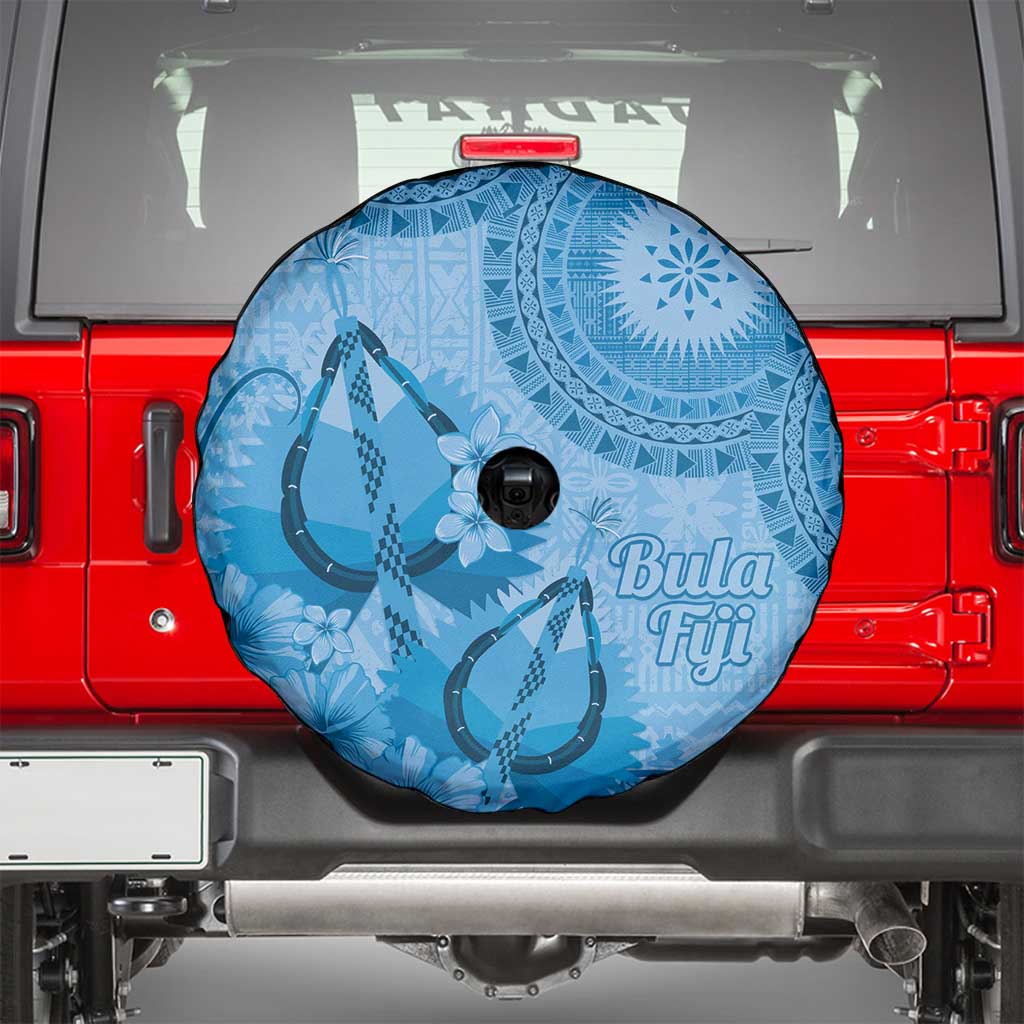 Blue Bula Fiji Spare Tire Cover Fijian Dance Fan Tapa Cloth Pattern