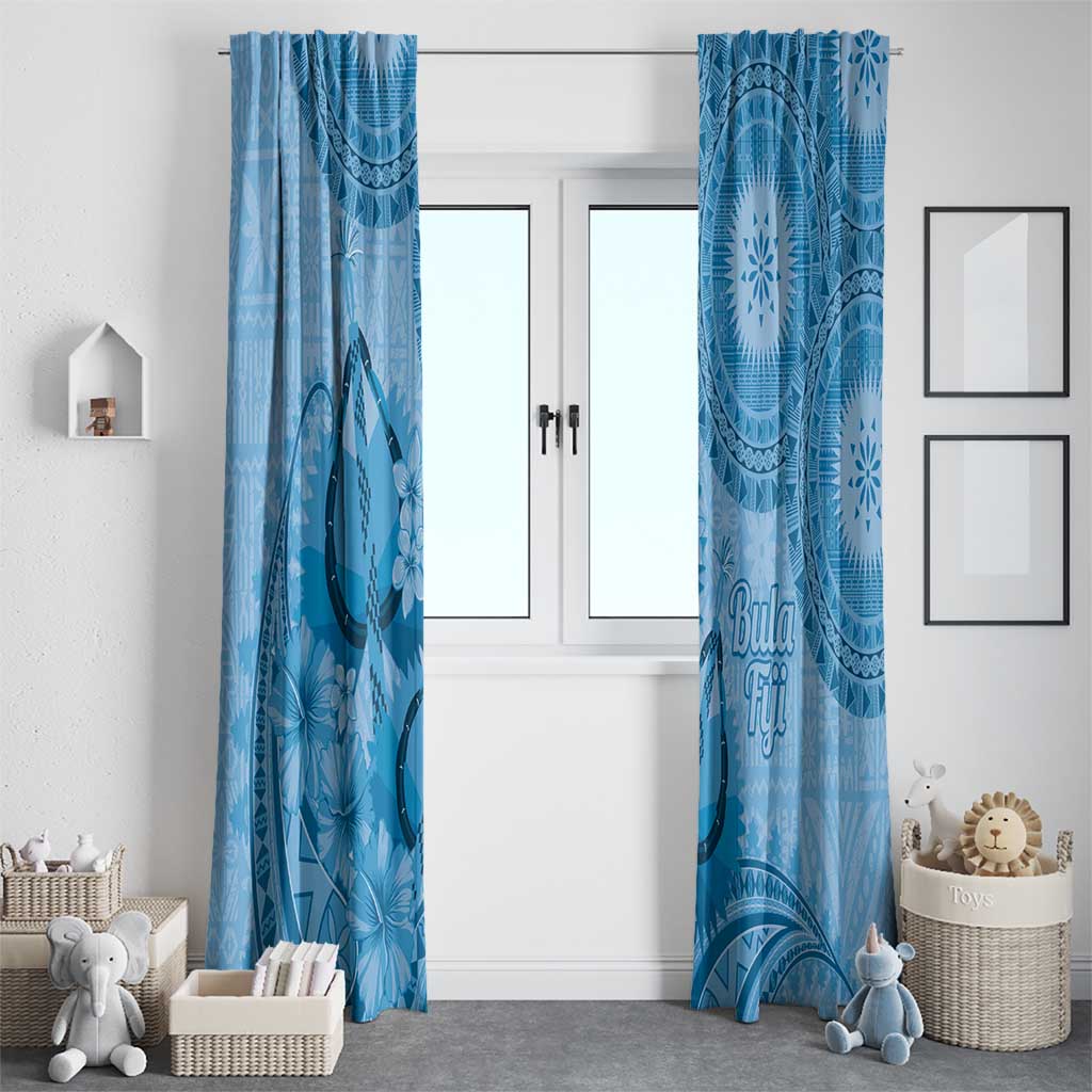 Blue Bula Fiji Window Curtain Fijian Dance Fan Tapa Cloth Pattern