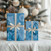 Blue Bula Fiji Wrapping Paper Fijian Dance Fan Tapa Cloth Pattern - Polynesian Pride