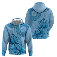Blue Bula Fiji Zip Hoodie Fijian Dance Fan Tapa Cloth Pattern