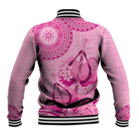 Pink Bula Fiji Baseball Jacket Fijian Dance Fan Tapa Cloth Pattern