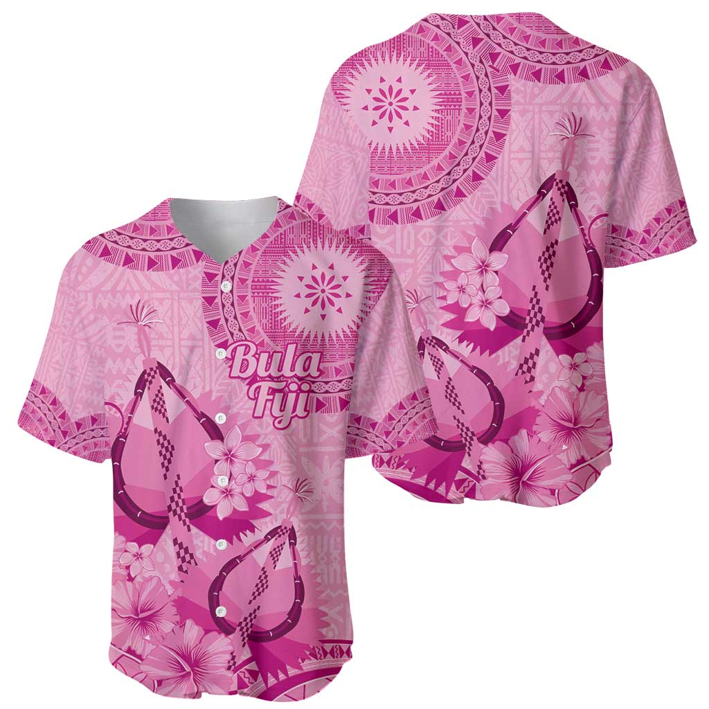Pink Bula Fiji Baseball Jersey Fijian Dance Fan Tapa Cloth Pattern
