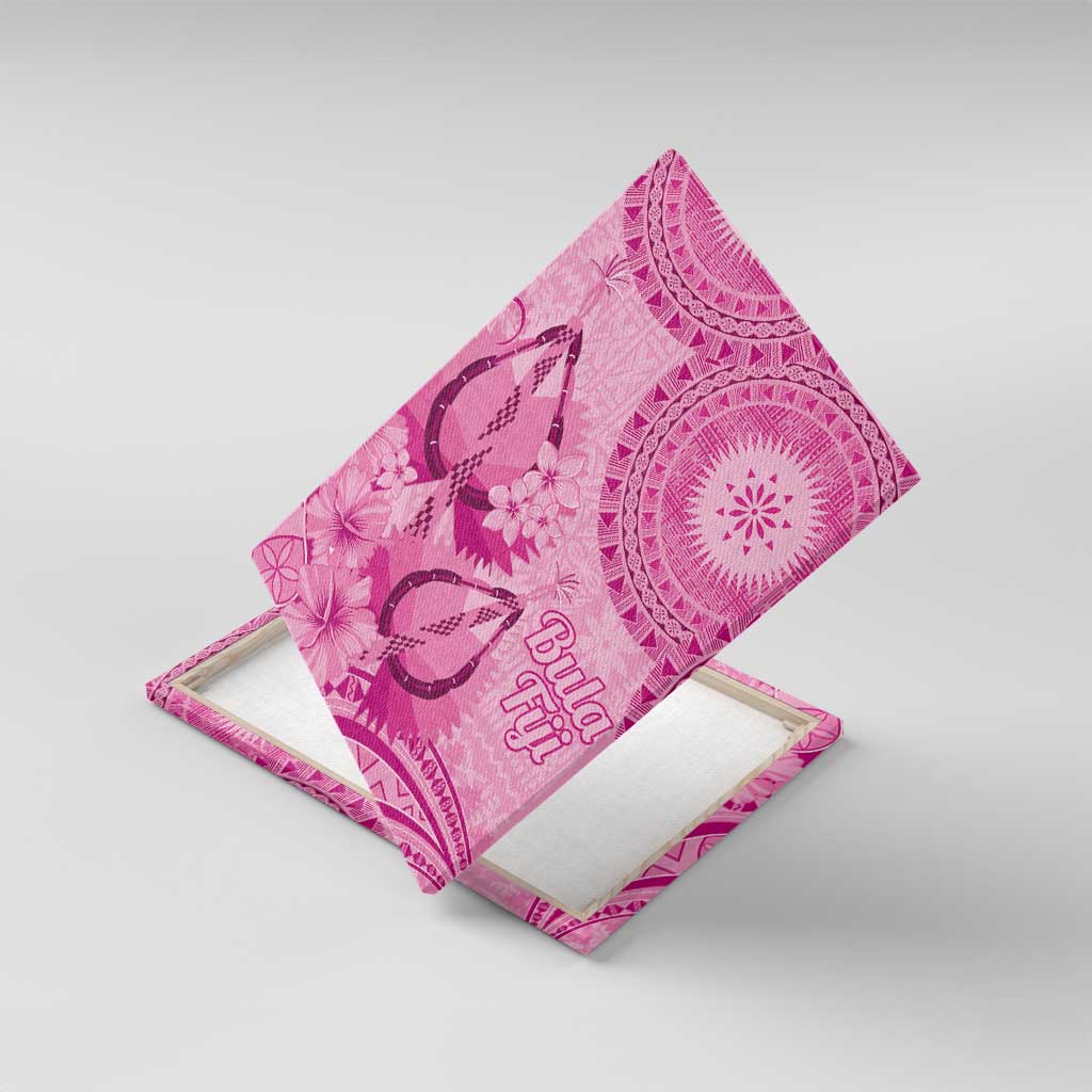 Pink Bula Fiji Canvas Wall Art Fijian Dance Fan Tapa Cloth Pattern