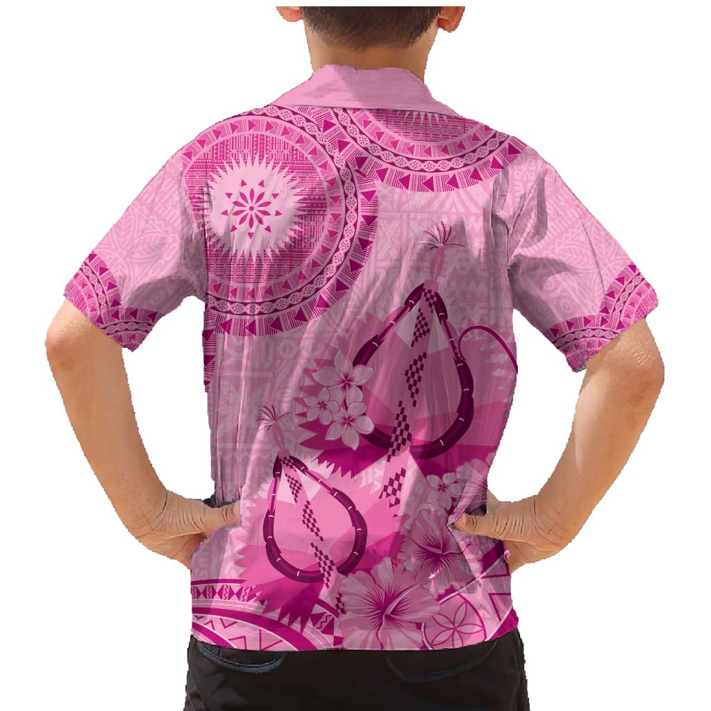 Pink Bula Fiji Family Matching Mermaid Dress and Hawaiian Shirt Fijian Dance Fan Tapa Cloth Pattern