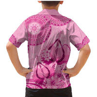 Pink Bula Fiji Family Matching Mermaid Dress and Hawaiian Shirt Fijian Dance Fan Tapa Cloth Pattern