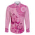 Pink Bula Fiji Family Matching Mermaid Dress and Hawaiian Shirt Fijian Dance Fan Tapa Cloth Pattern