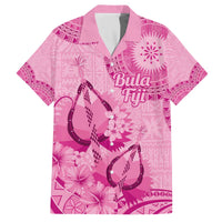 Pink Bula Fiji Family Matching Off The Shoulder Long Sleeve Dress and Hawaiian Shirt Fijian Dance Fan Tapa Cloth Pattern