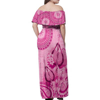 Pink Bula Fiji Family Matching Off Shoulder Maxi Dress and Hawaiian Shirt Fijian Dance Fan Tapa Cloth Pattern
