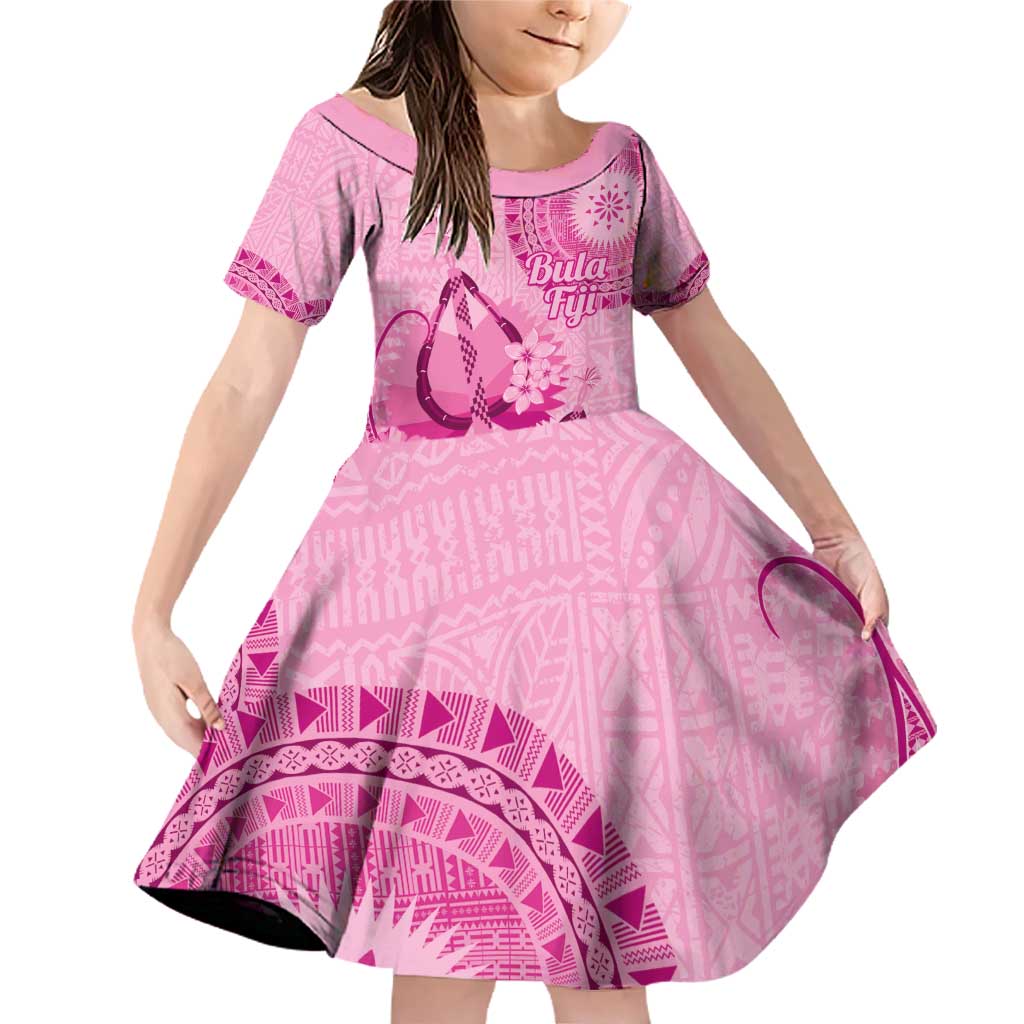 Pink Bula Fiji Family Matching Off Shoulder Short Dress and Hawaiian Shirt Fijian Dance Fan Tapa Cloth Pattern