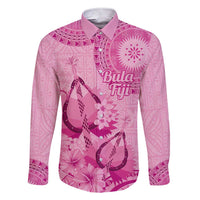 Pink Bula Fiji Family Matching Short Sleeve Bodycon Dress and Hawaiian Shirt Fijian Dance Fan Tapa Cloth Pattern