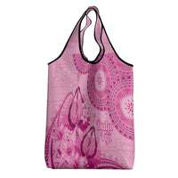 Pink Bula Fiji Grocery Bag Fijian Dance Fan Tapa Cloth Pattern