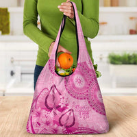 Pink Bula Fiji Grocery Bag Fijian Dance Fan Tapa Cloth Pattern