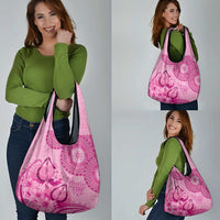 Pink Bula Fiji Grocery Bag Fijian Dance Fan Tapa Cloth Pattern