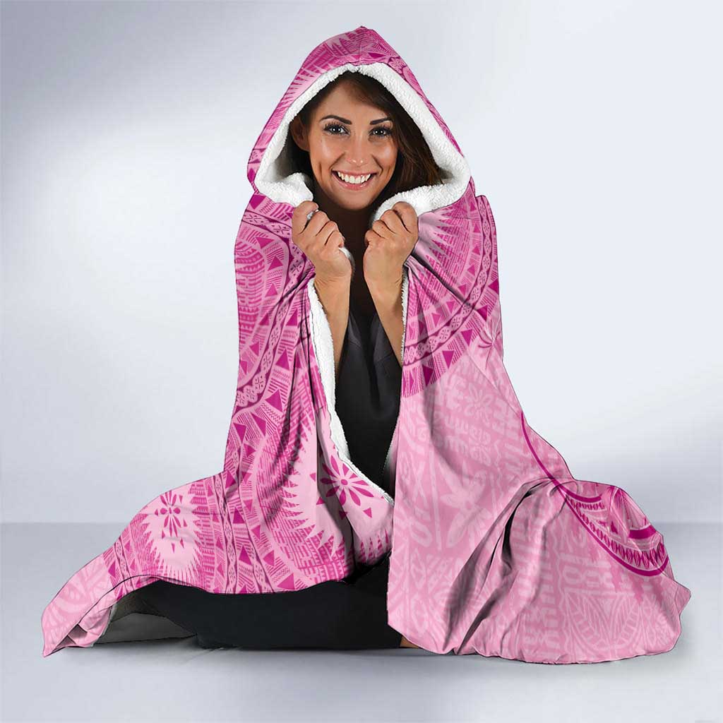 Pink Bula Fiji Hooded Blanket Fijian Dance Fan Tapa Cloth Pattern
