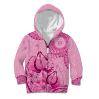 Pink Bula Fiji Kid Hoodie Fijian Dance Fan Tapa Cloth Pattern