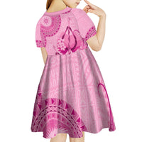Pink Bula Fiji Kid Short Sleeve Dress Fijian Dance Fan Tapa Cloth Pattern
