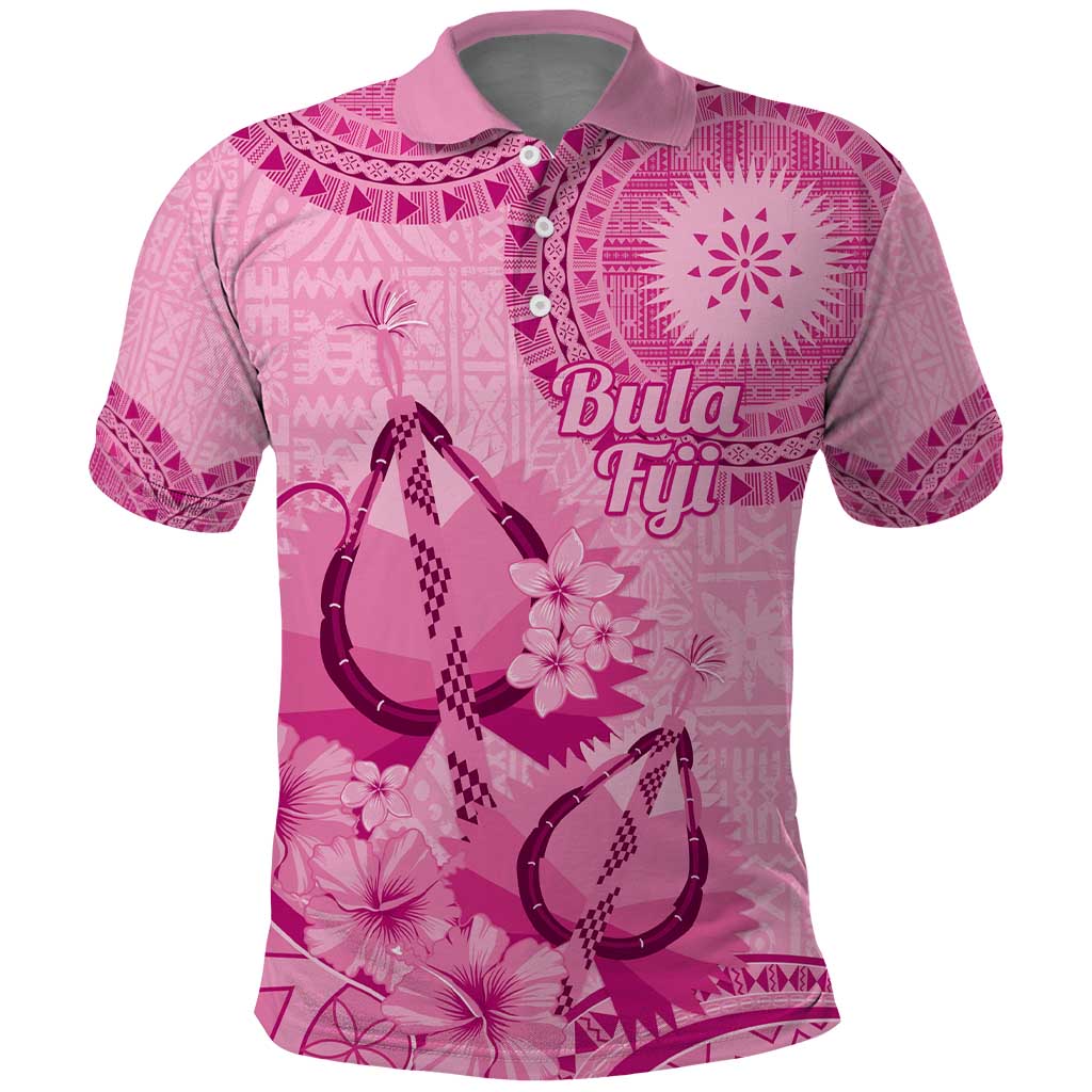 Pink Bula Fiji Polo Shirt Fijian Dance Fan Tapa Cloth Pattern