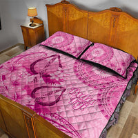 Pink Bula Fiji Quilt Bed Set Fijian Dance Fan Tapa Cloth Pattern