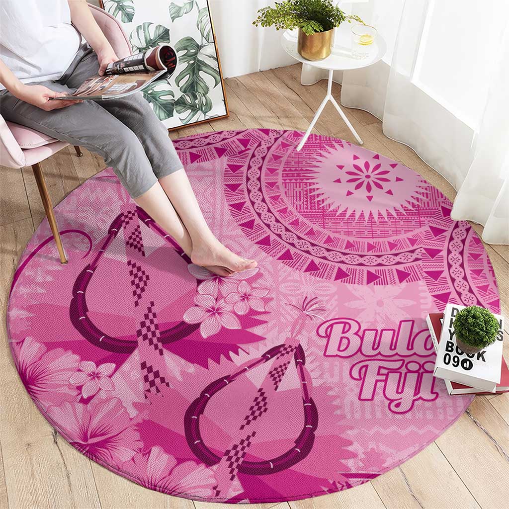 Pink Bula Fiji Round Carpet Fijian Dance Fan Tapa Cloth Pattern