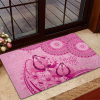 Pink Bula Fiji Rubber Doormat Fijian Dance Fan Tapa Cloth Pattern