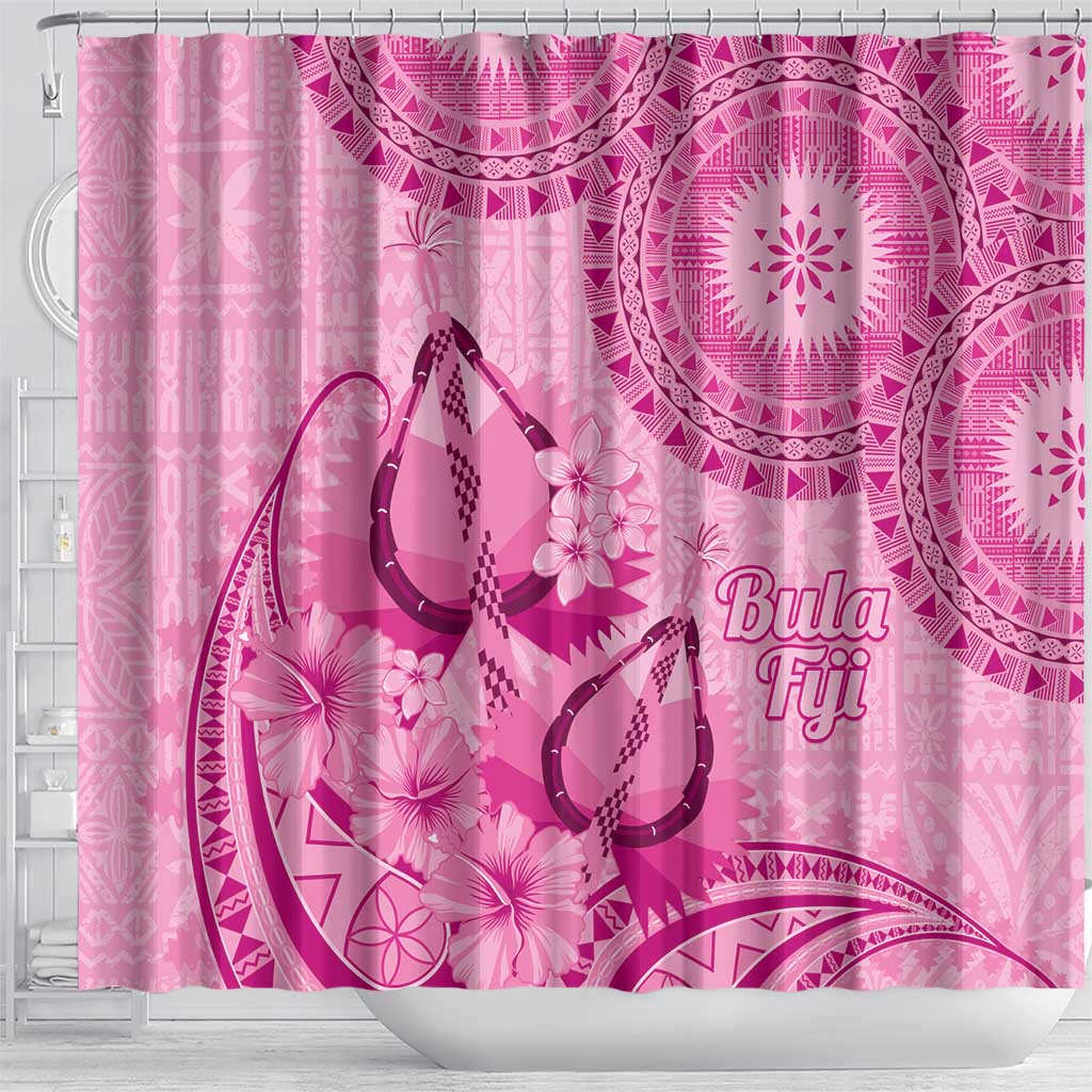 Pink Bula Fiji Shower Curtain Fijian Dance Fan Tapa Cloth Pattern