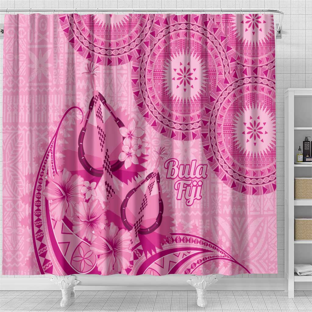 Pink Bula Fiji Shower Curtain Fijian Dance Fan Tapa Cloth Pattern