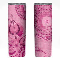 Pink Bula Fiji Skinny Tumbler Fijian Dance Fan Tapa Cloth Pattern