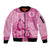 Pink Bula Fiji Sleeve Zip Bomber Jacket Fijian Dance Fan Tapa Cloth Pattern