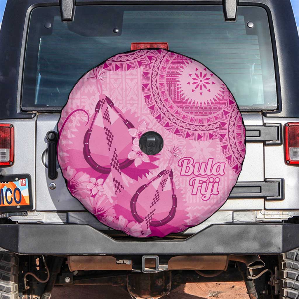 Pink Bula Fiji Spare Tire Cover Fijian Dance Fan Tapa Cloth Pattern