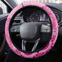Pink Bula Fiji Steering Wheel Cover Fijian Dance Fan Tapa Cloth Pattern