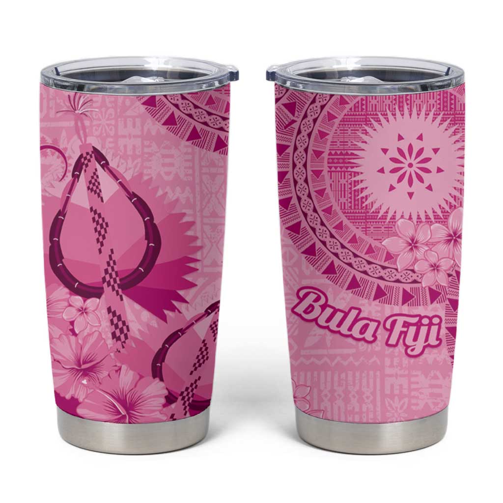 Pink Bula Fiji Tumbler Cup Fijian Dance Fan Tapa Cloth Pattern