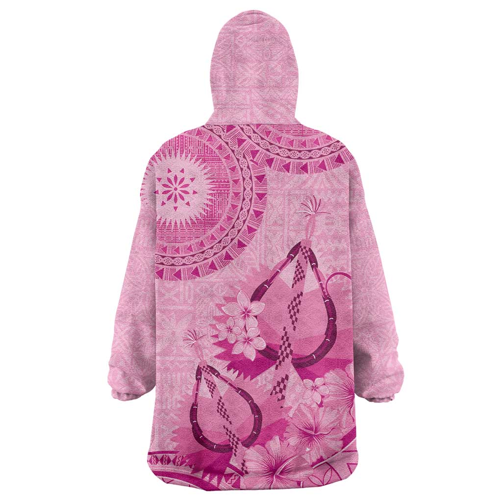 Pink Bula Fiji Wearable Blanket Hoodie Fijian Dance Fan Tapa Cloth Pattern