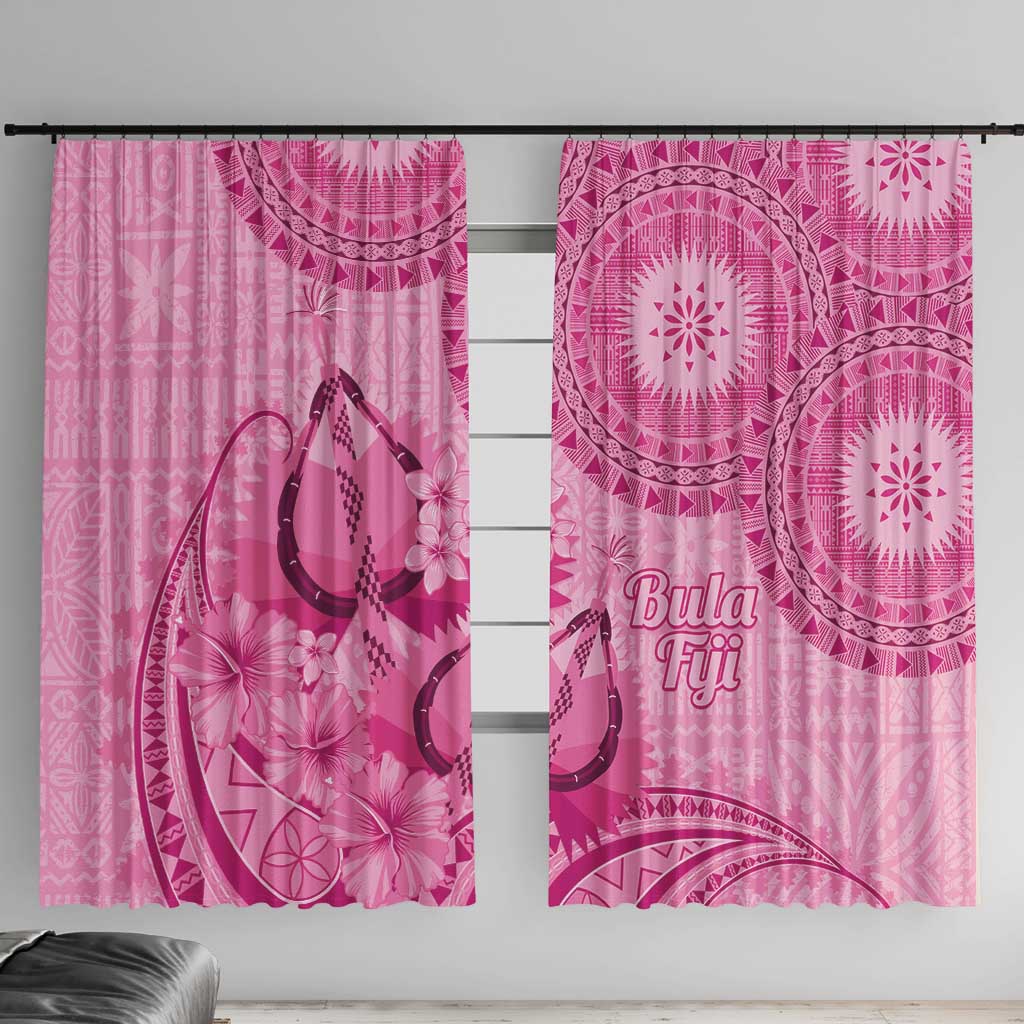 Pink Bula Fiji Window Curtain Fijian Dance Fan Tapa Cloth Pattern