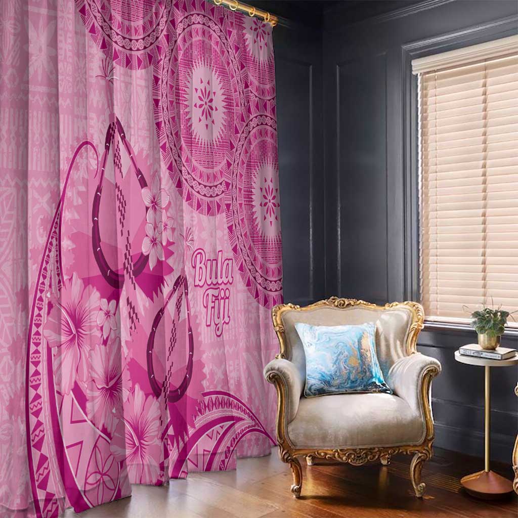 Pink Bula Fiji Window Curtain Fijian Dance Fan Tapa Cloth Pattern